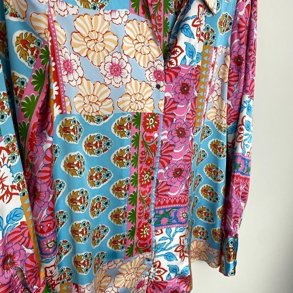 Zara Patchwork Printed Button Up Shirt Long Sleev… - image 7